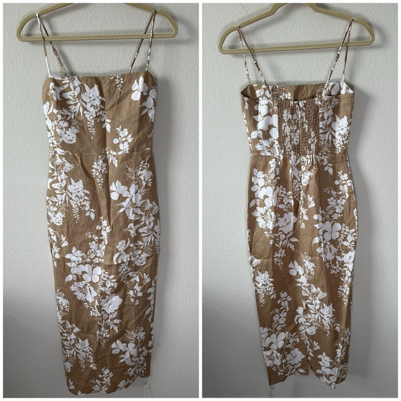 NWOT REFORMATION Frankie Floral Midi Linen Dress in Dune SZ US 2 - Picture 3 of 9